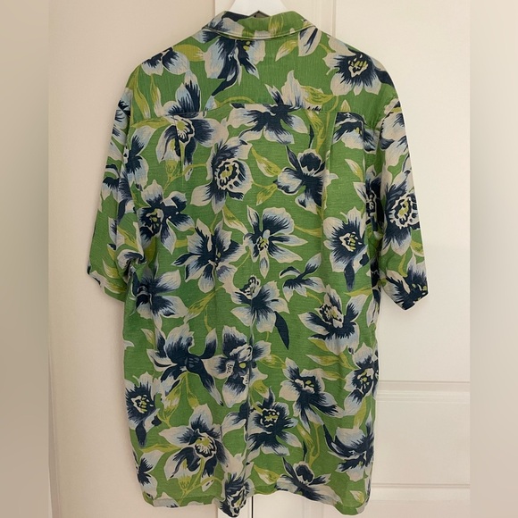 Vintage Nautica Shirt Mens Medium Green Blue Hawaiian Floral Aloha Linen Blend - Picture 8 of 9